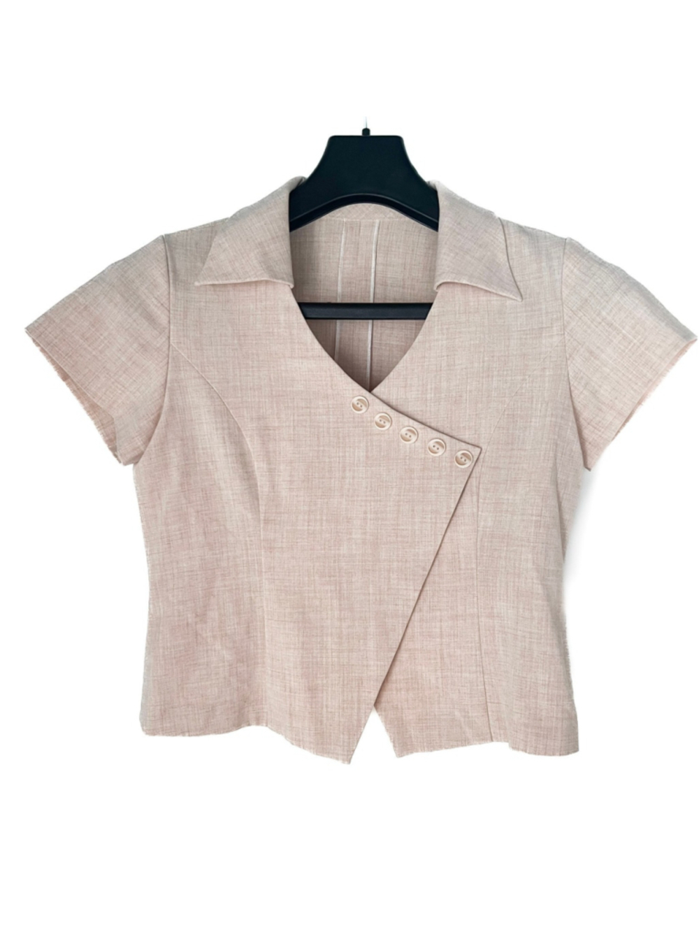 VTG Asymmetrical Button Front Short Sleeve Blouse Pink Small Preppy Academia - Picture 1 of 8